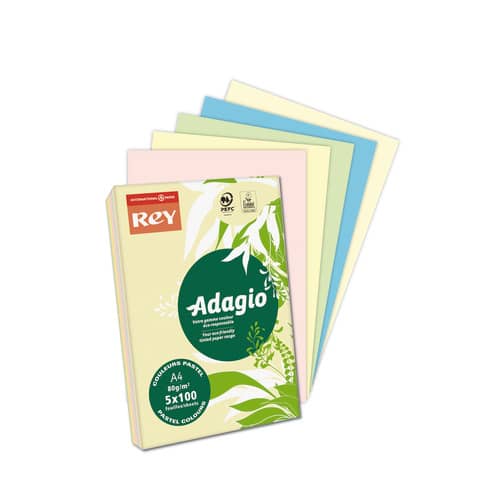 Carta colorata A4 Sylvamo Rey Adagio 80 g/m² colori pastello - Risma da 500 fogli - ADAGI080X908